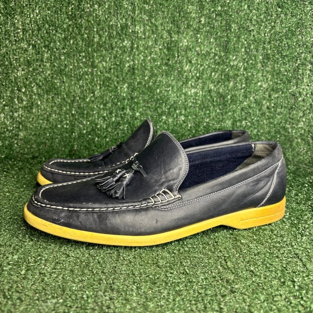 Bally Webb Tassel Loafers Leather Contrast Sole Preppy Slip On Shoes Blue Men 9D
